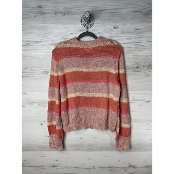 Lauren Conrad Sweater Womens Large Pink Orange Striped Sequin Knit Pullover - Picture 10 of 10